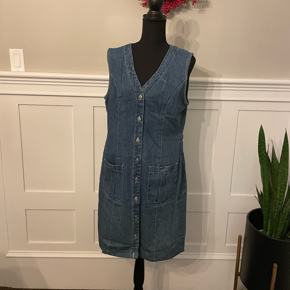 Denim button up sleeveless dress